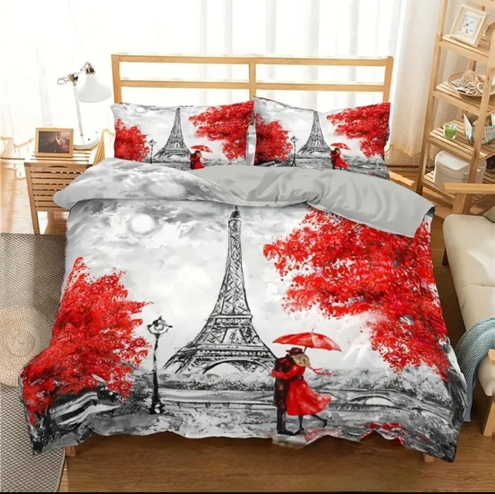 Paris Eiffel Tower Couples Embrace Duvet Cover King Size (NWT)